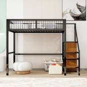 Lit mezzanine lit enfant 90x200cm - lit enfant avec échelle avec structure en fer + armoire de rangement - noir - noir