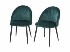Lot de 2 chaises velours vert pieds métal noir dim. 52l x 54l x 79h cm