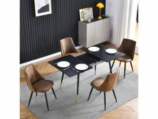 Lot de 4 chaises de salle à manger rétro fauteuil assise rembourrée en suédine pieds en métal pour cuisine salon chambre bureau, style industriel, mar