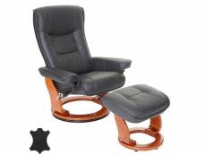 Mca fauteuil relax hamilton, fauteuil de télévision, tabouret, cuir, charge 130kg ~ noir, doré