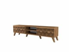 Meuble tv 2 portes et 2 étagères varize 180cm motif arabesque bois naturel