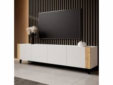 Meuble tv design blanc mat + bois 200 cm tempo 499