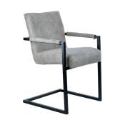Meubletmoi - Chaise avec accoudoirs en microfibre gris clair et pieds luge - gigi