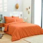 Parure de draps 4 pièces Unicolore Orange pour lit 160 x 200 cm Grande Largeur 100% coton / 57 fils/cm²