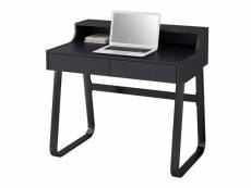 Petit bureau informatique en bois et métal noir avec