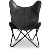 Privatefloor - Chaise en Cuir - Design Papillon - Wun Noir - Fer, Metal, Cuir, Cuir - Noir