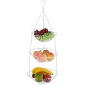 Relaxdays - Corbeille à fruits et légumes, HxD : 73 x 28 cm, 3 niveaux, acier, panier rond pour fruit, compotier, blanc