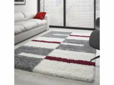 Roma - tapis shaggy à motifs traits - rouge et gris 160 x 230 cm GALA1602302505RED
