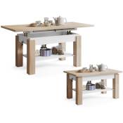 Table basse jimmy bois / blanc relevable + extensible jusqu' 150 cm