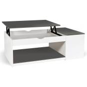 Table basse plateau relevable elea avec coffre bois blanc et gris - Multicolore