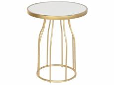 Table d'appoint ronde en métal , ardoise coloris doré , blanc - diamètre 49 x hauteur 60.5 cm