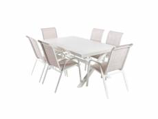 Table extensible 170-240 et 6 fauteuils aluminium blanc,textilène taupe 6 places U30184505