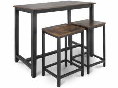 Table haute avec 2 tabourets de bar style industriel repose pieds cadre en fer rustique ensemble bistrot mange debout et chaises de bar pour cuisine s