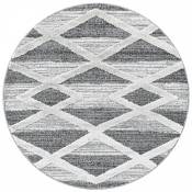 Tapis bohème rond à relief blanc et gris 200x200cm