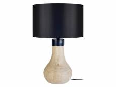 Tosel-kalutara - lampe a poser bois et acier bois naturel 1xe27 - abat-jour cylindrique tissu noir - 35 x 55 cm; noir