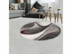 Un amour de tapis - tapis rond - tapis salon moderne design 200x200 cm - tapis salon rouge gris noir - tapis vague à poils ras graphique rectangulaire
