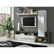 Vente-Unique Mur TV avec 2 portes - Blanc laqué et