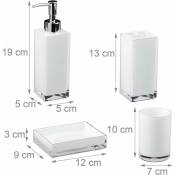 Accessoires salle de bain set 4 pièces distributeur savon gobelet brosse à dent porte savon plastique blanc - Blanc