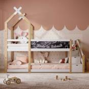Cabane dans les arbres pour lit d'enfant avec lit en planches avec rangement et protection contre les chutes 90 x 200 cm, lit mezzanine pour enfant,