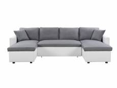Canapé d'angle panoramique maria convertible en simili et microfibre - blanc et gris L200UPUBLMFGR