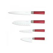 Cecotec - Set de 4 couteaux japonais professionnels Santoku. Usage domestique avec lame en acier inoxydable Rouge