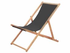 Chaise pliable de plage tissu et cadre en bois gris