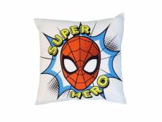 Coussin blanc marvel spiderman insciption "super hero" en jaune - 45x45 cm