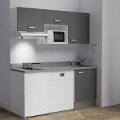 Cuisibane - Kitchenette K55L - 180 cm - emplacements hotte, micro-ondes, frigo et lave-vaisselle-Gris-Cromo-évier à droite