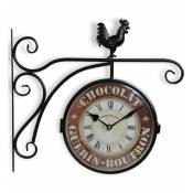 Decoration D ’ Autrefois - Horloge De Gare Ancienne Double Face Chocolat Guerin-Boutron Fer Forge Rouge-Bordeaux 24cm - Fer Forgé - Rouge-Bordeaux
