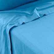 Drap de lit percale de coton bleu 270 x 300 cm