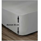 Drap Housse 100% Coton 140x190cm - Bonnet 35cm - Gris clair - Lovely Home