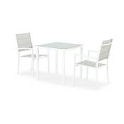 Ensemble de table fixe 70×70 et 2 chaises de jardin blanches
