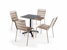 Ensemble table de jardin stratifié ardoise foncé et 4 chaises taupe