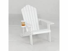 Gientex fauteuil de jardin adirondack en hips bois massif imperméable avec porte-gobelet charge 170kg pour piscine terrasse, blanc