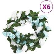 Guirlandes de fleurs artificielles 6 pcs bleu et blanc 240 cm