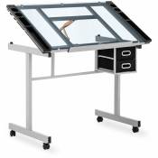 Helloshop26 - Table à dessin bureau inclinable et réglable en hauteur 104 x 60 x 90 cm plateau en verre - Transparent