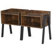HOMCOM Tables de chevet style industriel - lot de 2 tables de nuit - meubles empilables - panneaux particules aspect vieux bois métal noir