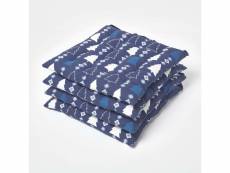 Homescapes lot de 4 galettes de chaise noël sapins bleu en coton KT1673