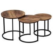 Idmarket - Lot de 3 tables basses gigognes hawkins rondes 30/40/45 bois foncé design industriel - Multicolore