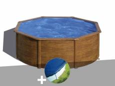 Kit piscine acier aspect bois gré sicilia ronde 3,70 x 1,22 m + bâche hiver