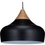Lampe à suspension, métal, bois, HxD : 129 x 32 cm, lustre moderne, douille E27, salle à manger, noir-nature - Relaxdays