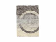Mauranne - tapis à poils longs motifs cercles gris