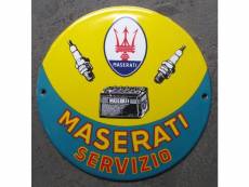 "mini plaque emaillée maserati servizio ronde 12cm