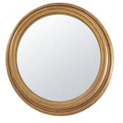Miroir rond convexe en bois de paulownia en métal doré effet vieilli D88