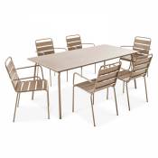 Oviala - Ensemble table de jardin et 6 fauteuils en métal taupe - Palavas - Taupe