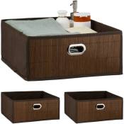 Relaxdays - 3x paniers de rangement en bambou, corbeille de salle de bain carrée, boîte plate, 14 x 31 x 31 cm, pliante, marron