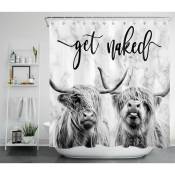 Rideau de douche Farmhouse Highland Cow avec crochets, drôle de taureau de la faune occidentale sur fond de marbre gris moderne Get Naked Rideau de