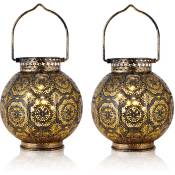 Set de 2 lampes décoratives marocaines, alimentation par piles, métal sans fil, 18 cm de haut, marron
