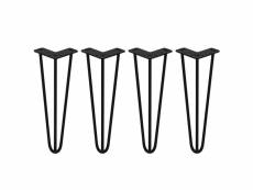 Skiski legs - 4 pieds de table en épingle à cheveux 35,5cm 3 tiges en acier noir épaisseur 10mm 24199