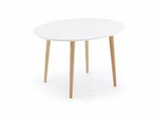 Table à manger extensible ovale en mdf laqué blanc et pieds en bois hêtre - longueur 120/200 x profondeur 90 x hauteur 74 cm